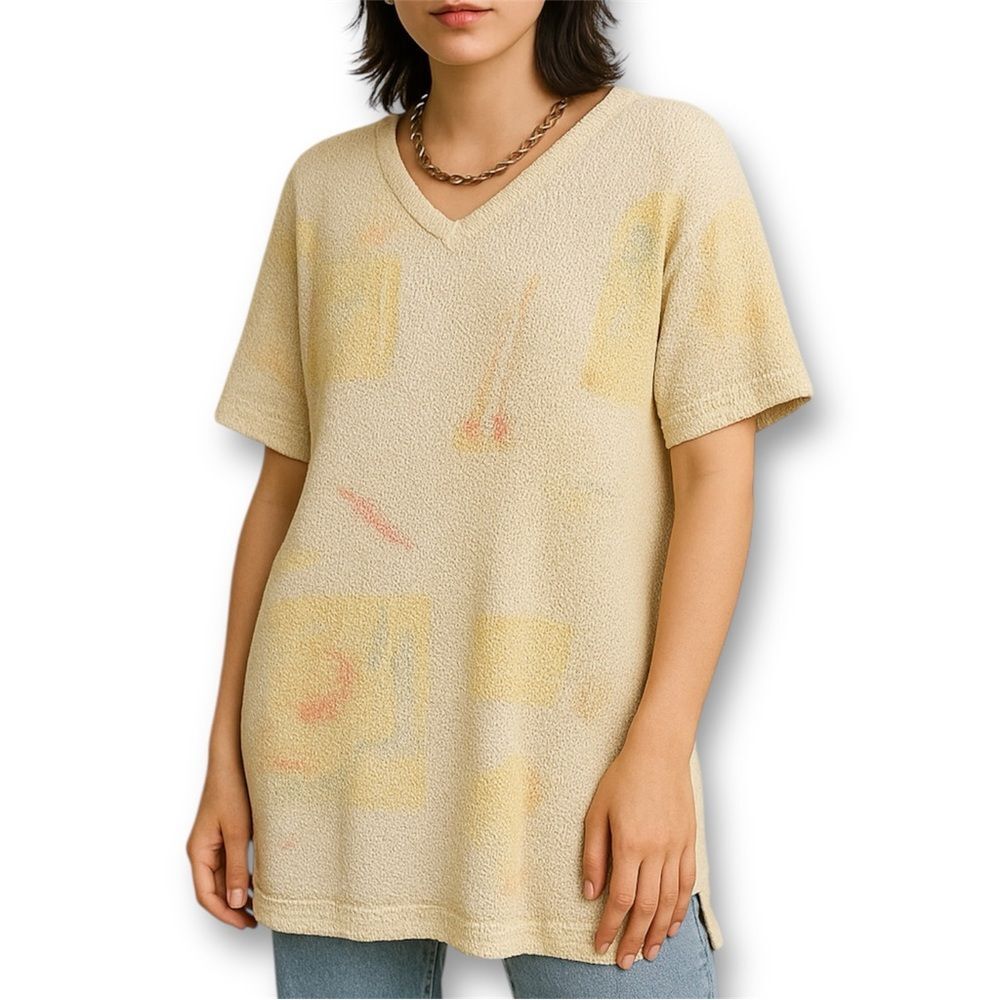Gabriella T Cream and Yellow Knit Short Sleeve Tunic